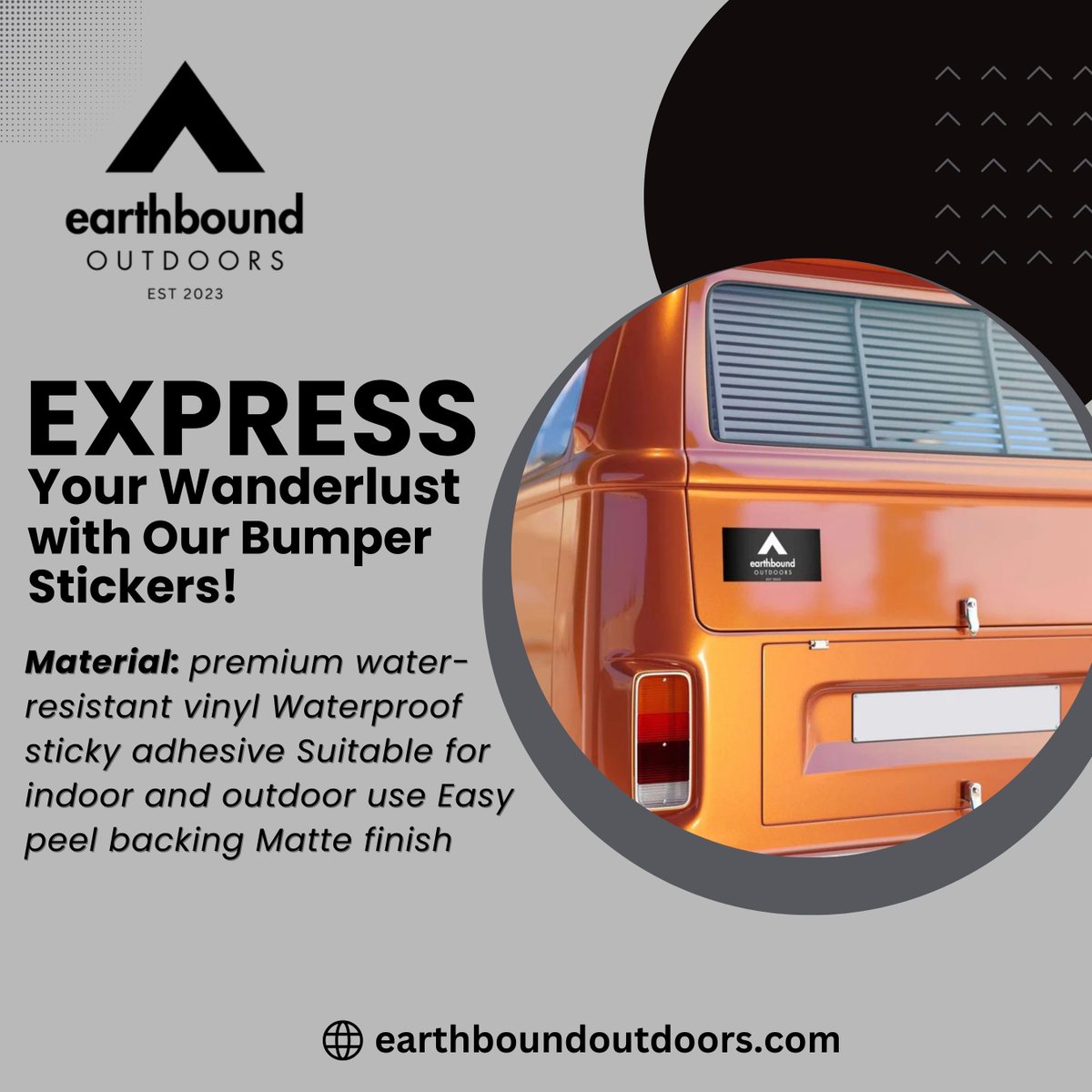 earthboutdoors's tweet image. 🚗💨 Express Your Wanderlust with Our Bumper Stickers! ✅ Durable &amp;amp; Weatherproof - Made to last on all your journeys ✅ Unique Designs - Show off your love for adventure ✅ Easy to Apply - #earthboundoutdoors
