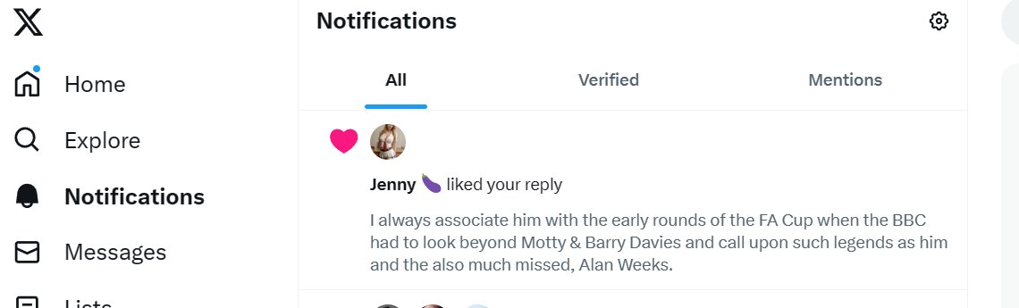 Deeply touched that Jenny ('passionate deity embracing desire's allure') has liked my comment about 70s & 80s sports commentator Tony Gubba on @retrofootballnw