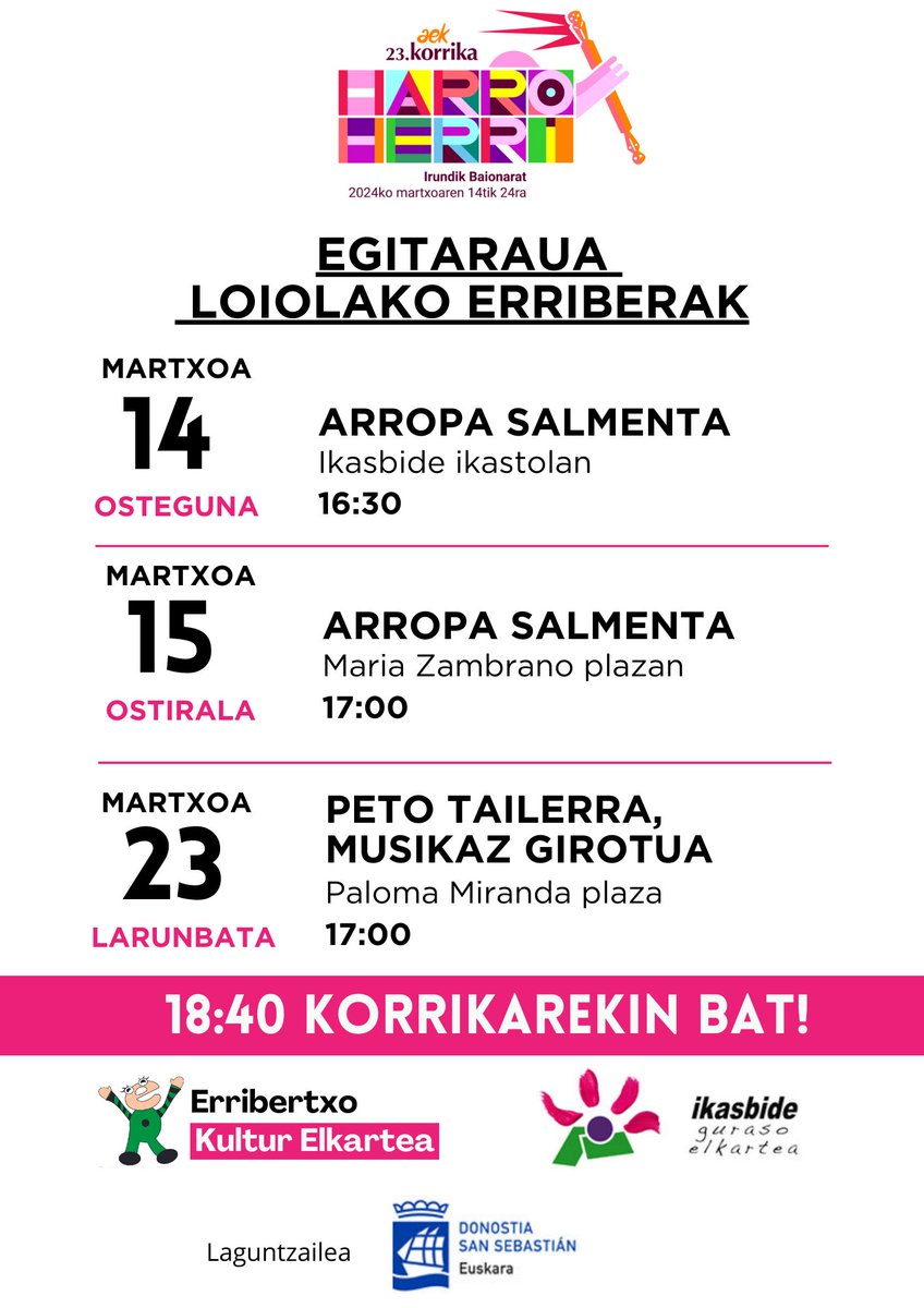 erribertxo's tweet photo. 🏃‍♀️Badator Korrika!
Aurten 23. Korrika ospatuko da, Irundik Baionarat, 2024ko martxoaren 14tik 24ra. Gure auzotik, martxoaren 23an igaroko da.

Egun horren inguruan izango ditugun ekintzak dituzue hemen. Tipi Tapa Tipi Tapa KORRIKA!

@AEK_eus  @euskaraz #korrika23 #HarroHerri https://t.co/etdyfwhYVb