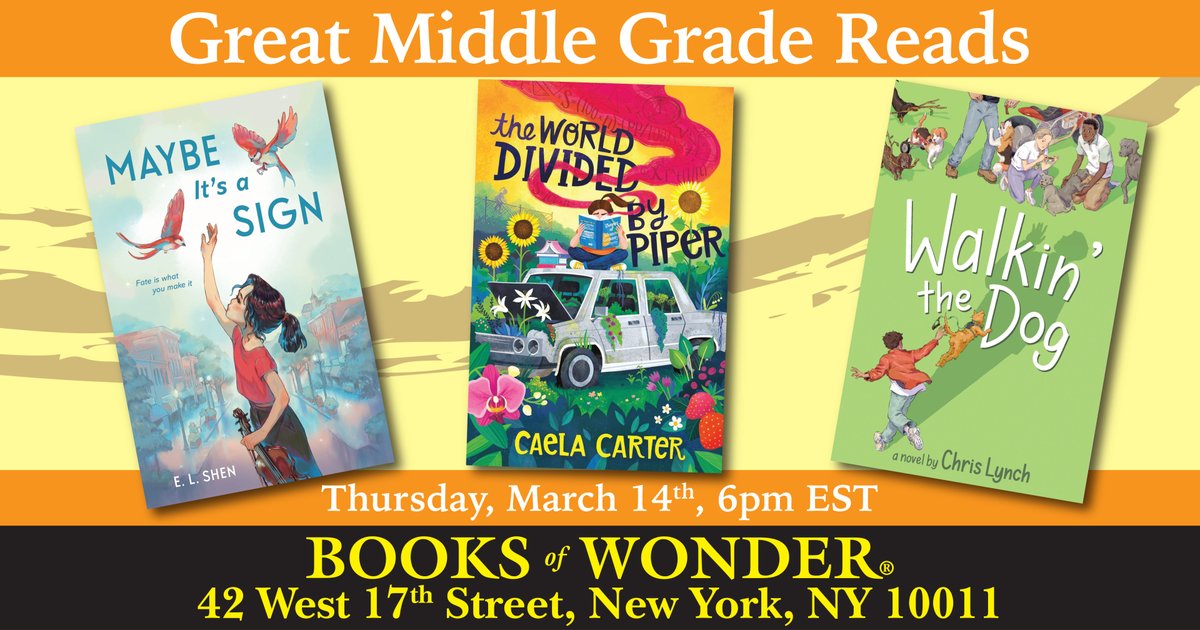 Join us in-store on Thursday, March 14th at 6pm to discover these terrific new titles that are full of heart, courage, and self-discovery! Chris Lynch, @caelacarter, and @elshenwrites will be chatting about their books, and you won't want to miss it! RSVP: eventbrite.com/e/great-middle…