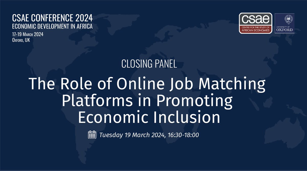 Join the <a href="/Oxford_CSAE/">CSAE</a> conference 2024 as <a href="/chrmeyer/">Christian Meyer</a>, Director of the Oxford Martin Programme on the Future of Development, leads a panel on the "Role of Online Job Matching Platforms in Promoting Economic Inclusion"

📅 19 March, 4.30pm (UK)

Find out more: web.cvent.com/event/df4a8db8…
