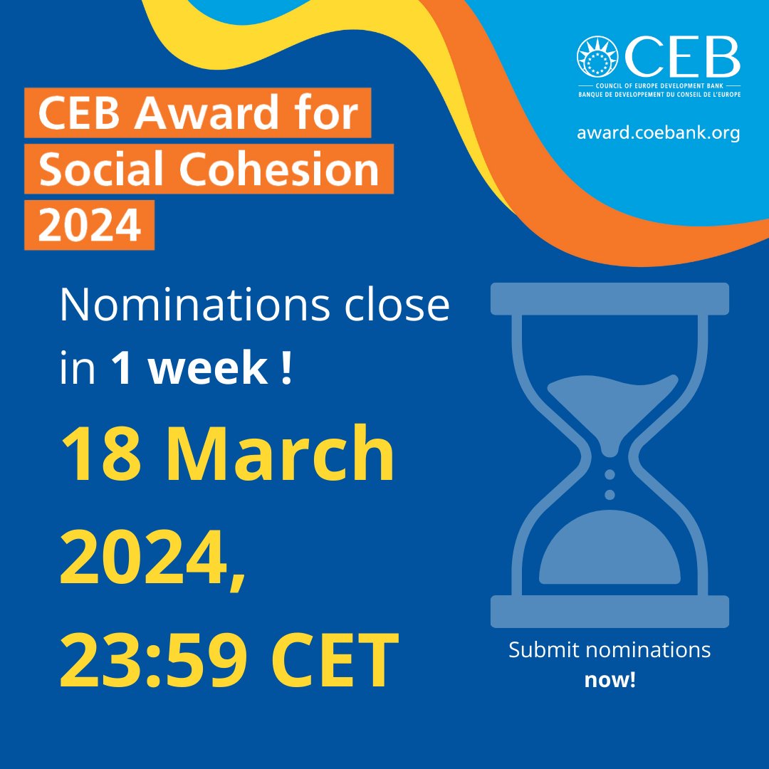 📌 Now is the time to submit a #CEBAward nomination for a project that is making significant social impact. 🏆 Don't miss the opportunity to compete for this year's €45,000 prize. 🥈There is also a chance for two finalists to win €5,000 each! 👉tinyurl.com/42wuva2w