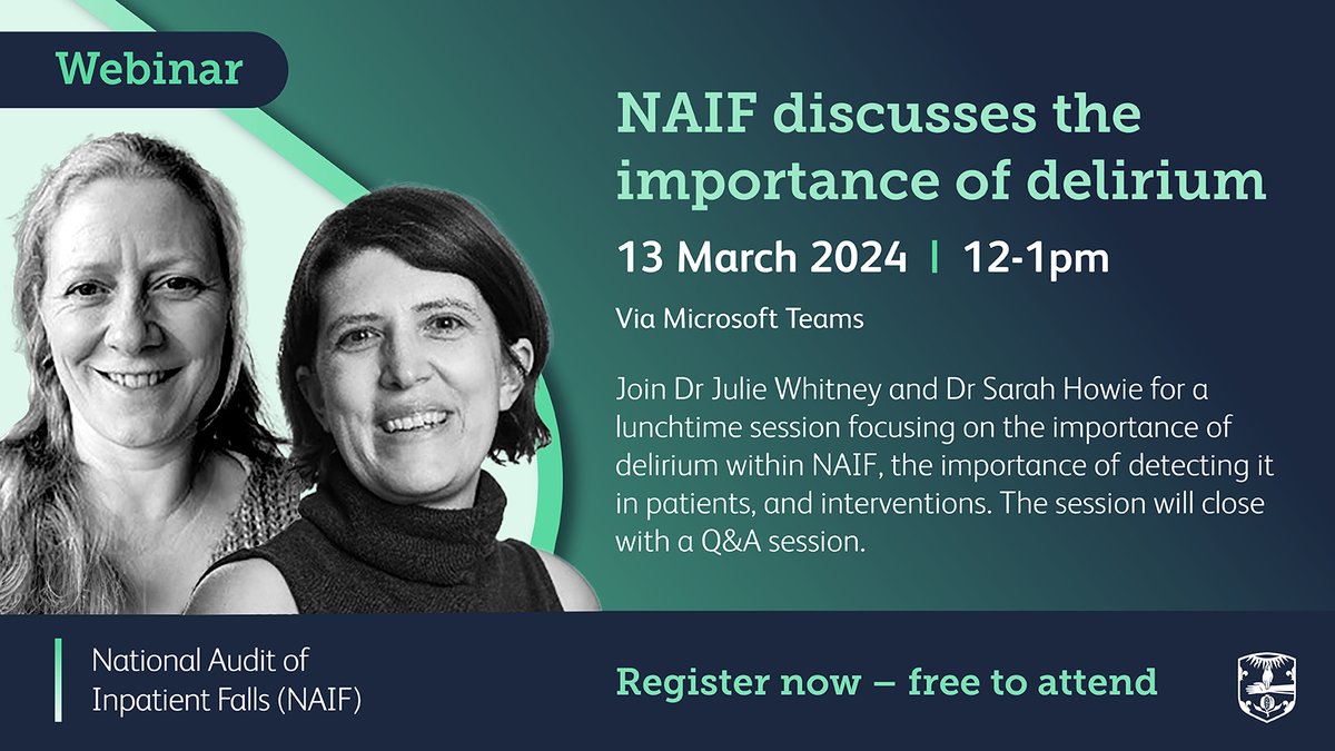 Join the #NAIF team tomorrow for the first #webinar of 2024! Follow this link: bit.ly/42AxcTM to register your attendance. Dr Julie Whitney and Dr Sarah Howie will be discussing the importance of delirium within NAIF.