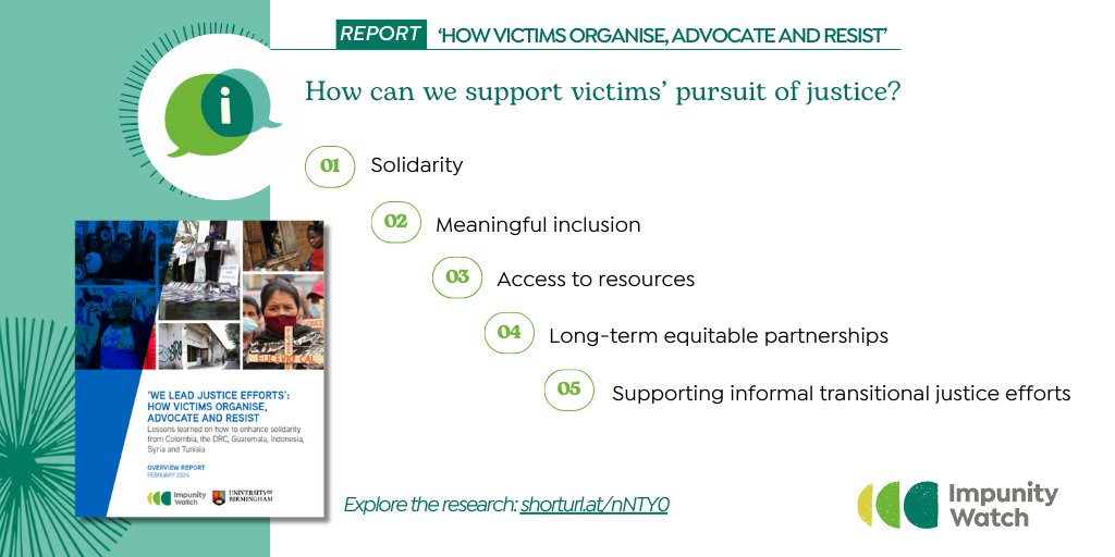 📚 ‘How victims organise, advocate, and resist’ We are thrilled to launch this report on #victimparticipation in informal #transitionaljustice processes, from #activism to #advocacy and #resistance. 🔗 Explore the report: bit.ly/3v2bThn What have we learned? 🧵