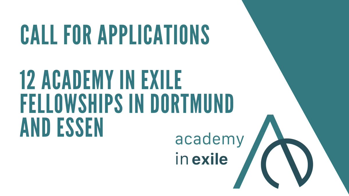 #CfA Academy in Exile invites Scholars at Risk working in the humanities, social sciences, and law to apply for 12 fellowships (24 months) @TU_Dortmund & @kwi_essen. Deadline: 15 April 2024 CfA: t1p.de/jh79e More: academy-in-exile.eu @MellonFdn @VolkswagenSt