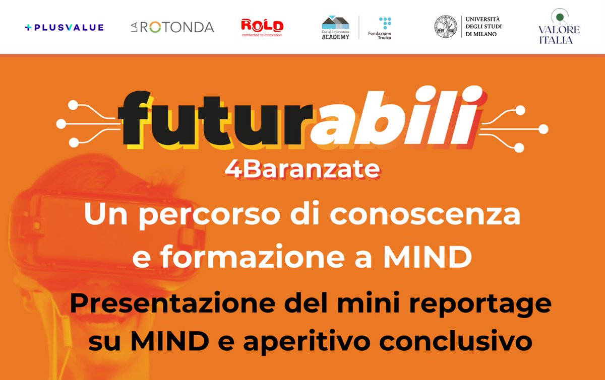 Futurabili4Baranzate: 20 marzo alle 18:30 evento conclusivo presso APS La Rotonda. Presentazione del percorso e del video reportage su MIND Milano. Seguirà aperitivo: iscrizione gratuita a questo link ➡️ forms.gle/rZoHTq3RfwQTLz…