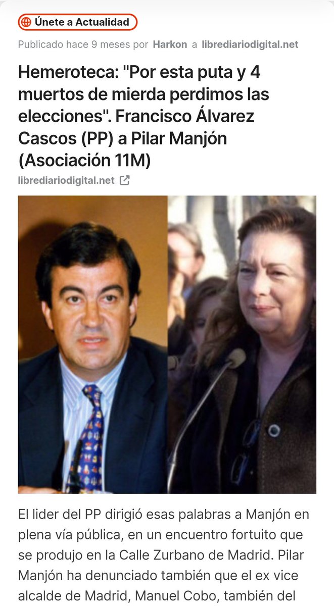 <a href="/oscar_puente_/">Óscar Puente</a> Esto es lo que hicieron entre otras cosas,los desalmados del PP , insultar y humillar a una madre que había perdido a su hijo en los atentados del 11 de Marzo, como represalia a la intervención en Irak. Mientras el señor que veía armas de destrucción masiva se fue de "rositas"