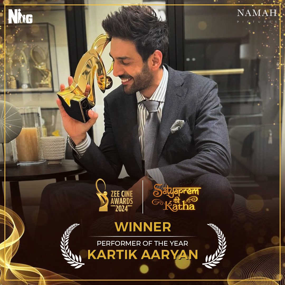 Celebrating our charming Sattu @TheAaryanKartik on stealing & leaving a lasting impression on our hearts with the ‘Performer of the Year’ award at @ZeeCineAwards for #SatyaPremKiKatha ❤️🏆✨