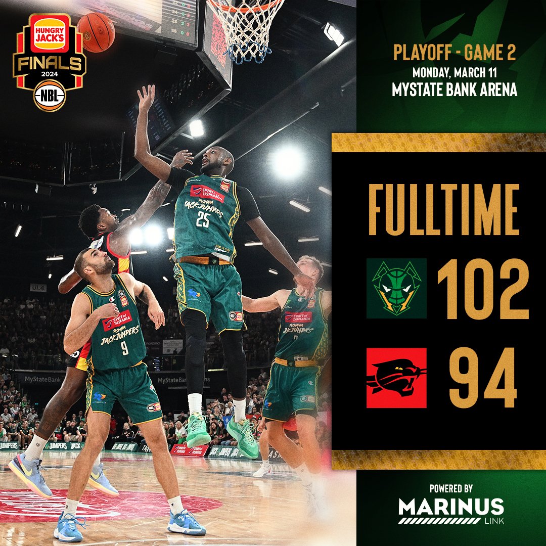 Taking the fight/flight back to Perth. 👊✈️

Jackies take a massive home W by 8 points, to push the Playoffs to Game 3. 🔥

MyState Bank Arena was absolutely bouncing tonight! Best fans in the league. 🫶 

Catch all the action on Wednesday evening, 9:30 AEDT on ESPN via Kayo. 📺