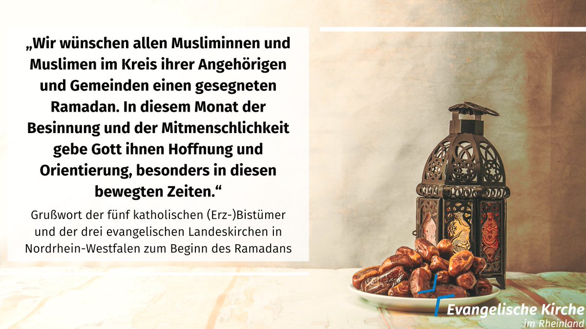 ☪️ Ramadan Mubarak! 🌙 Zu Beginn des Ramadans wünschen wir allen Musliminnen und Muslimen einen gesegneten Fastenmonat! Ein gemeinsames Grußwort der fünf katholischen (Erz-)Bistümer und der drei evangelischen Landeskirchen gibt es hier: presse.ekir.de/presse/2592C9C… #RamadanKareem