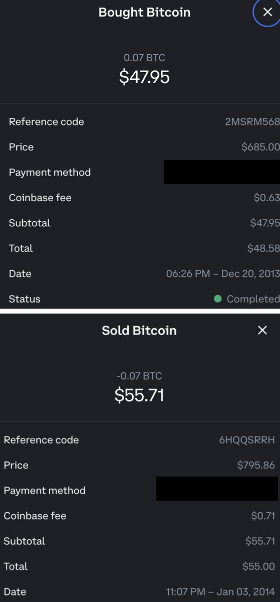 In honor of $BTC reaching an all-time high, here is a screenshot of my first $50 purchase in 2013, later sold for $55 😂