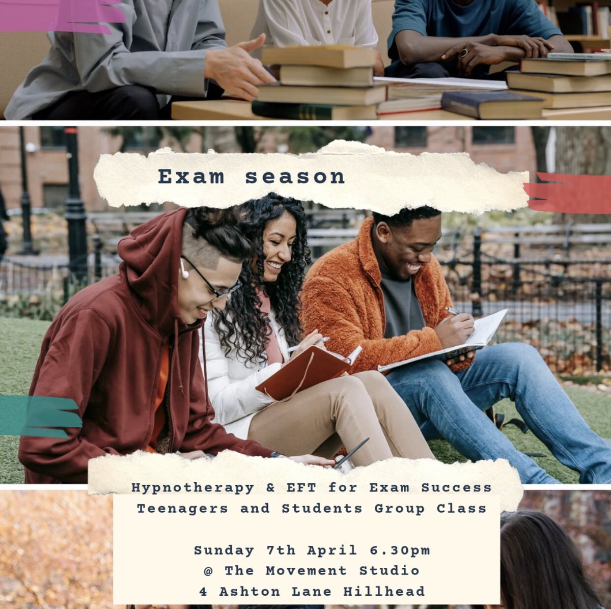 Stressed teen or student about exam season? Come along to this Hypnotherapy and EST class on 7th April at 6.30pm with Lee

themovementstudio.co.uk/?page_id=2698