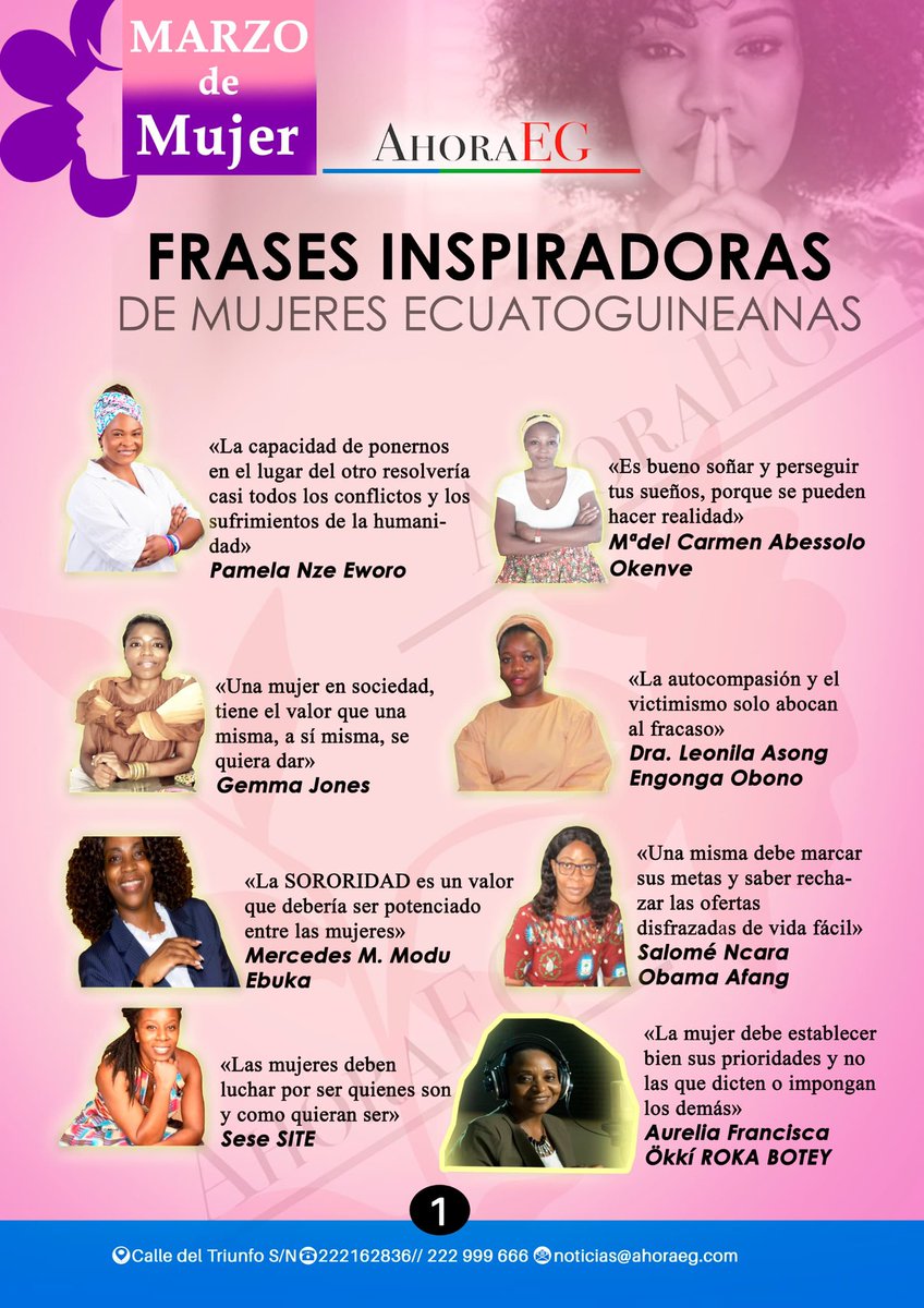 Buenos días 🌞 

Seguimos celebrando Marzo de Mujer.

Esta mañana les compartimos algunas frases inspiradoras de Mujeres #Ecuatoguineanas, quizá alguna les sirva para el día a día.