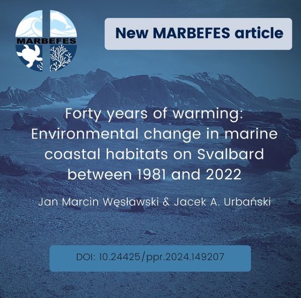 Highlighting a new paper from Jan Marcin Węsławski and Jacek A. Urbański! Forty years of warming: Environmental change in marine coastal habitats on Svalbard between 1981 and 2022. Link: journals.pan.pl/dlibra/publica…