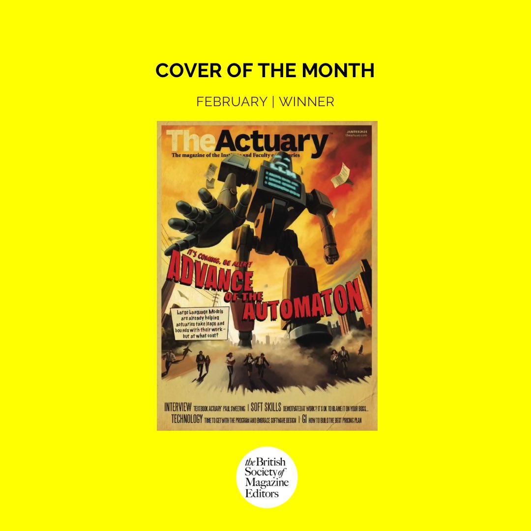 Congratulations to the team over at @TheActuaryMag, our February #BSMECoverOfTheMonth winner! Don’t forget to tag us with your March covers for a chance to win next month ✨