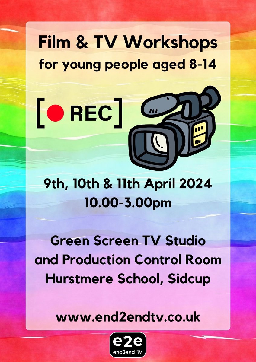 😀 Breaking News! 🎬 Our next Film & TV Workshops are now booking for the April school holidays for young people aged 8-14! 🎥 Check out our website to find out about how to BOOK and SAVE! 🌐 end2endtv.co.uk