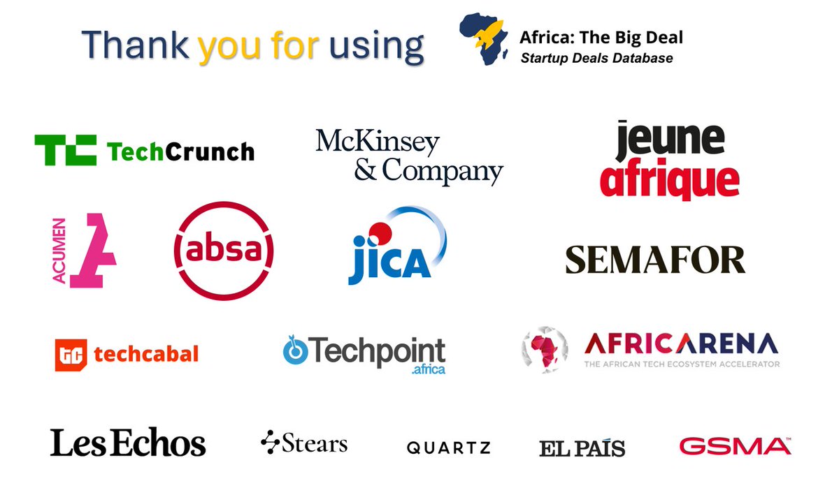 They are all using our insights and database to stay up to date on startups funding in Africa. And you? 😉 Dataset 👉 thebigdeal.gumroad.com/l/bQSRD Insights 👉 thebigdeal.substack.com