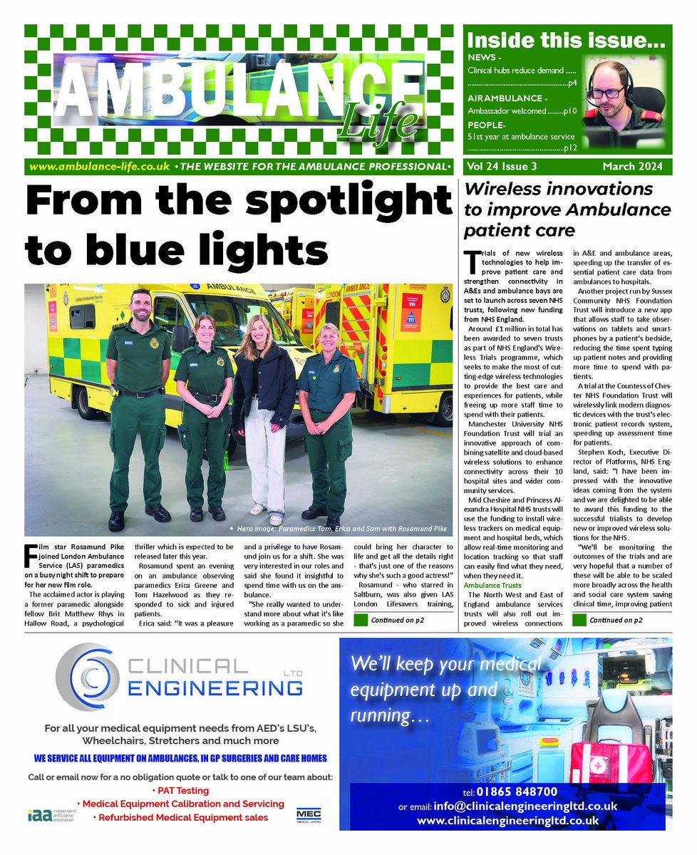 Ambulance Life (@amblifenews) on Twitter photo Download the latest issue of <a href="/AmbLifenews/">Ambulance Life</a> here bit.ly/AMBLife-March24 inside...Wireless innovations to improve Ambulance patient care,
<a href="/Scotambservice/">Scottish Ambulance</a> Hub saves 1000s of ambulance journeys, <a href="/NEAmbulance/">Not North East Ambulance Service</a> launches new website,
<a href="/YorksAmbulance/">Yorkshire Ambulance</a> shares 999 patient records + more Download the latest issue of <a href="/AmbLifenews/">Ambulance Life</a> here bit.ly/AMBLife-March24 inside...Wireless innovations to improve Ambulance patient care,
<a href="/Scotambservice/">Scottish Ambulance</a> Hub saves 1000s of ambulance journeys, <a href="/NEAmbulance/">Not North East Ambulance Service</a> launches new website,
<a href="/YorksAmbulance/">Yorkshire Ambulance</a> shares 999 patient records + more