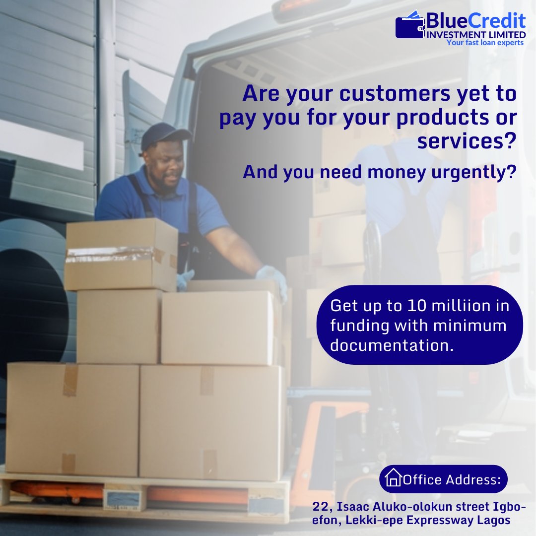 It's a new week with numerous opportunities for you or your business, take advantage today!

Send us a dm or visit our head office to proceed now.

#bluecredit #businessloans #smeloans #bluecreditng #bluecreditlagos #loansinlagos