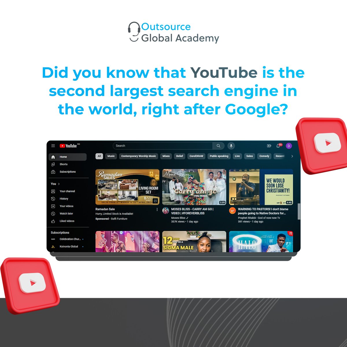 AcademyOgtl's tweet photo. YouTube, the second largest search engine, is a powerhouse in digital culture with vast video content and a crucial role in online information consumption. 

Integrated into Google's ecosystem, it solidifies its influence as a key player online. 

#YouTube #SearchEngine #ogtl https://t.co/9yG7gqac74