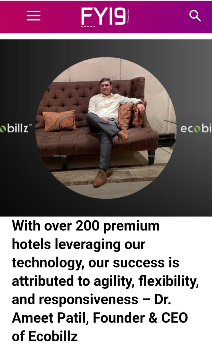 fyi9.com/interview-ecob… With over 200 premium hotels leveraging our technology, our success is attributed to agility, flexibility, and responsiveness – Dr. Ameet Patil, Founder & CEO of @ecobillz Private Limited #automation #automationsolutions #technology #hospitality