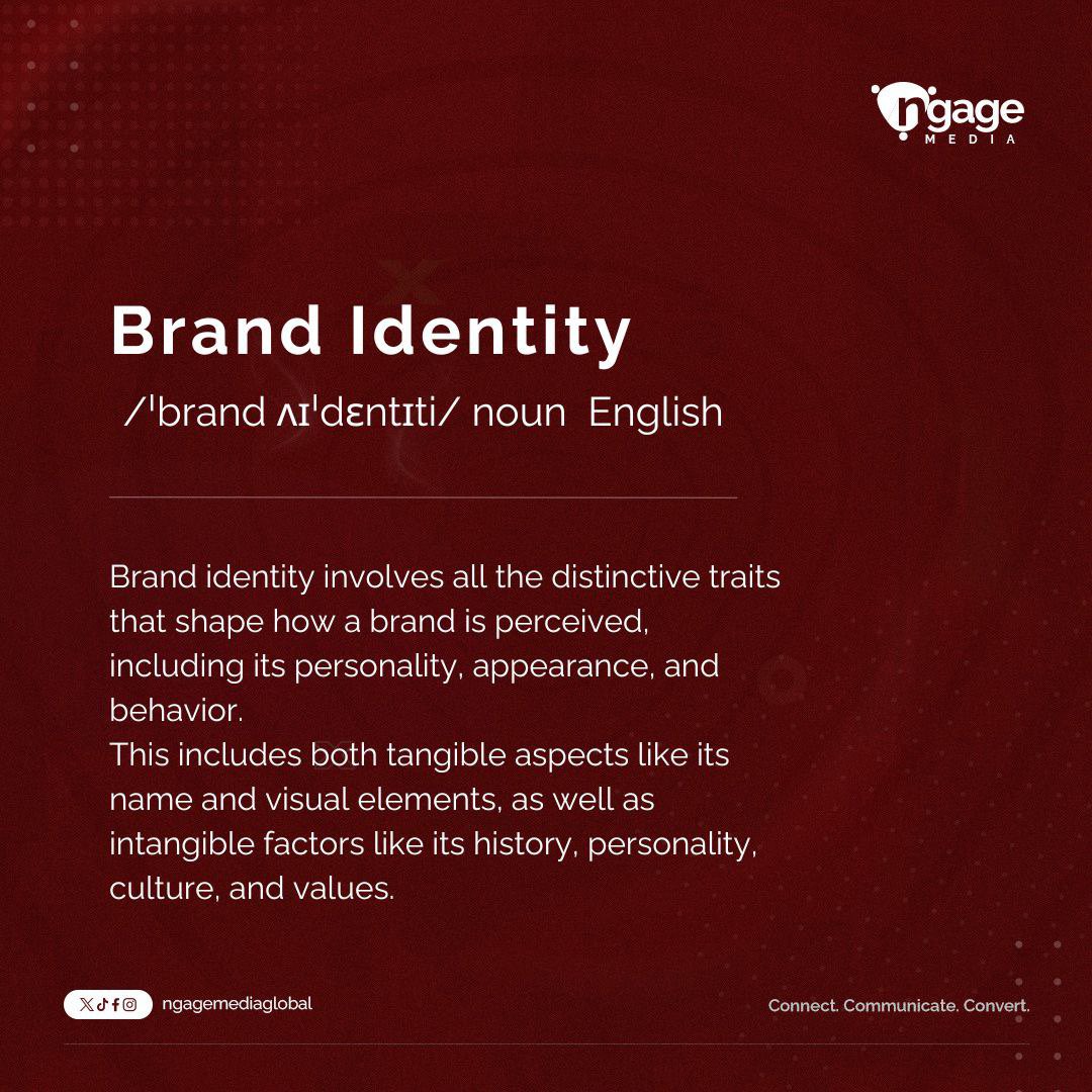 Brand identity is more than what meets the eye; it’s about capturing the tangible and intangible aspect of a brand and what sets it apart. #NgageMediaGlobal #TroopersOfNgage #MarketingandCommunications #10DaysOfBranding #Branding