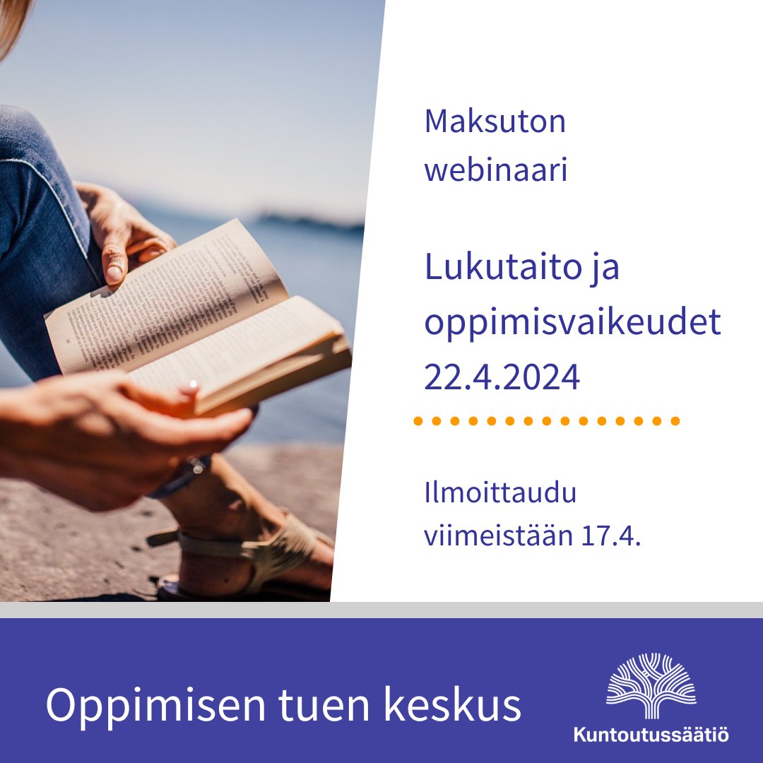 Tervetuloa kuulemaan lukutaidosta ja oppimisvaikeuksista maksuttomaan webinaariin! Miten lukemisesta voisi innostua, vaikka se olisi aiemmin tuntunut vaikealta? Tilaisuus sopii lukemisen haasteita kokeville nuorille ja aikuisille sekä ammattilaisille. tinyurl.com/2h7svunj

‍