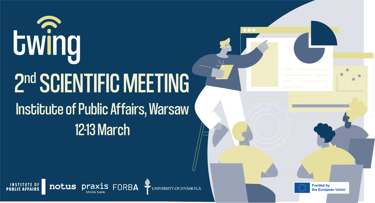 📢 Tomorrow marks the start of the 2nd Scientific Meeting of the project in Warsaw. We'll explore telework challenges, work-life balance, and more at @ISPThinkTank. Check out the agenda: twingproject.eu/2nd-scientific…