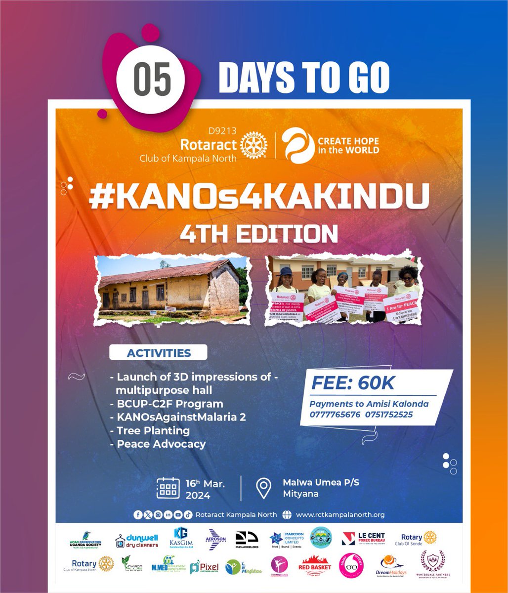 Who is ready for a Saturday plot with us at  @kanosug! 🌟 

Join us for another impactful edition of #KANOs4Kakindu project in Mityana at just 60k. Let's make a difference through service! 💙 #RotaractUGAt40