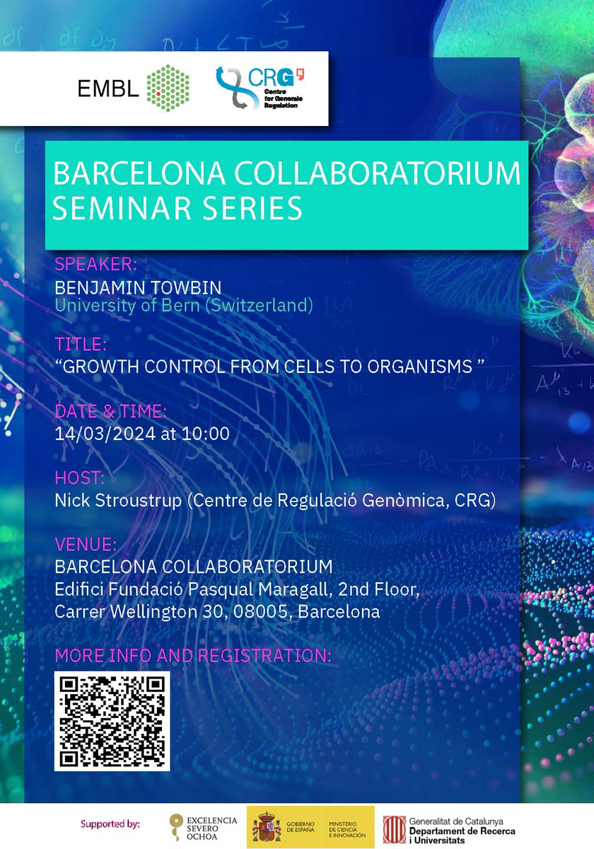 This week, @betowbin from @universitybern will be the next speaker of the Collaboratorium Seminar Series! 🗣️'Growth control from cells to organisms' 📅14/03/2024 - 10:00 ➕info & registration: tinyurl.com/29238e7u