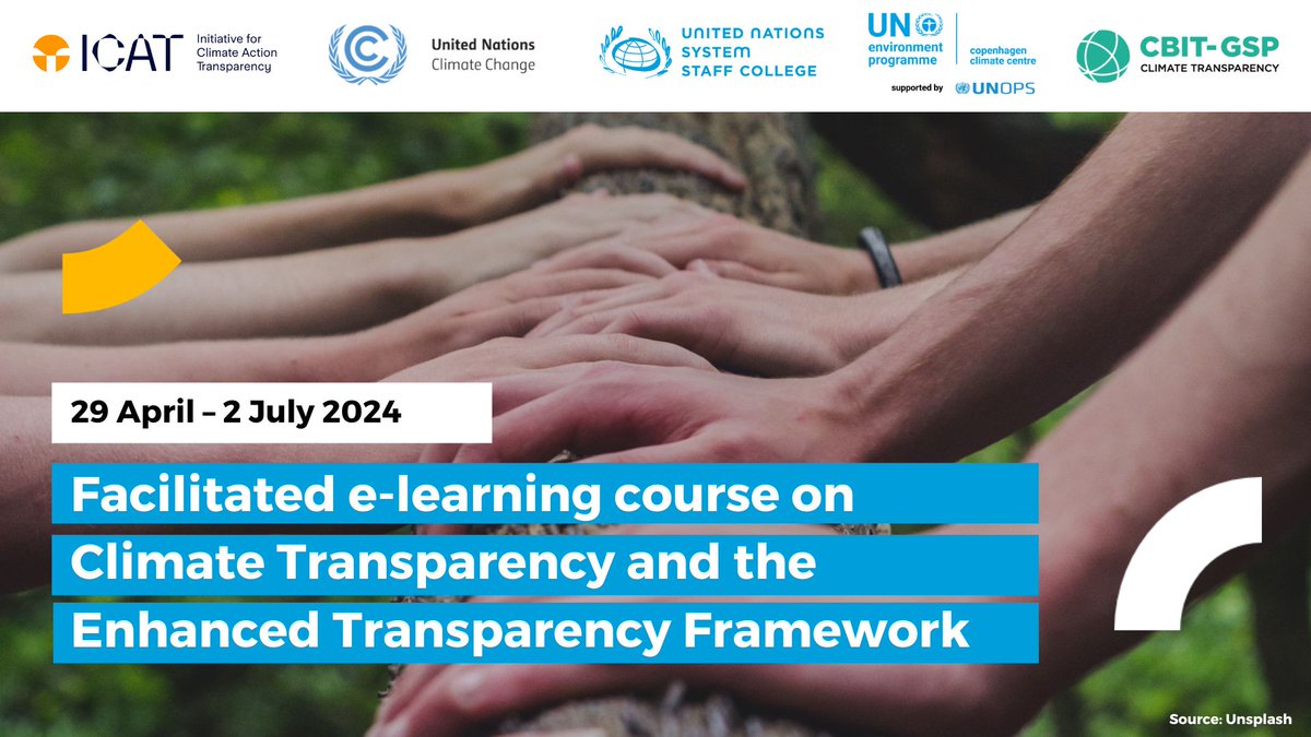 Registration to the facilitated e-Learning course on #ClimateTransparency and the #ETF in English is now open!
Developed by @ICATclimate, @UNFCCC, @UNEPCCC & #UNSSC.

Deadline for applications: 24 March 2024
▶️ climateactiontransparency.org/registration-n…

#UnleashYourPotential #ClimateAction