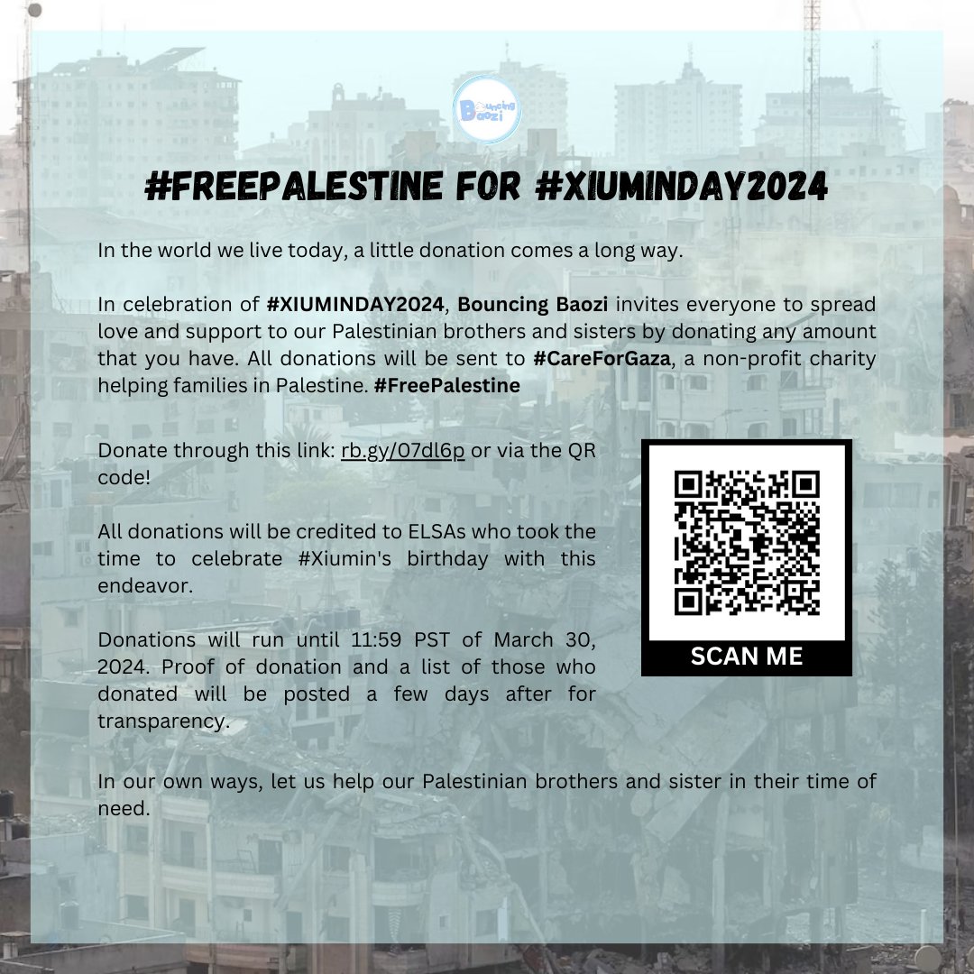 In celebration of XIUMINDAY2024, we invite everyone to spread love and support to our Palestinian brothers and sisters by donating any amount that you have. All donations will be sent to #CareForGaza.

Donate here: rb.gy/07dl6p

#FreePalestine for #XIUMINDAY2024
