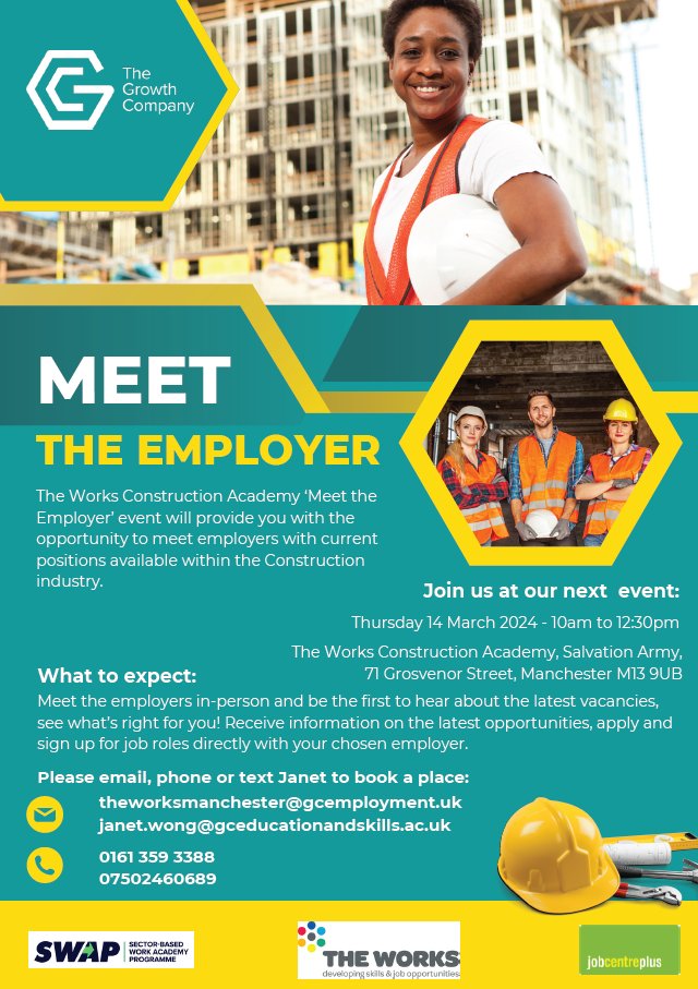 Looking for a career in Construction? The next meet the employer event is this Thursday 14th March 👷👷‍♀️ #construction #meettheemployer