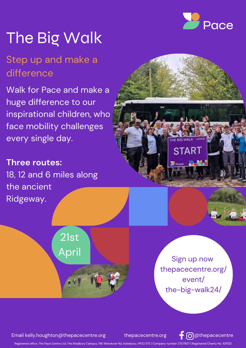 Visit_Bucks's tweet photo. This year’s Pace BIG Walk routes will take in the ancient Ridgeway Trail on Sun 21 Apr. With a choice of 18m, 12m, 6m or The Superhero Mile routes there something's for everyone @thepacecentre  provides life changing support to children with neurodisabilities #BrilliantBucks https://t.co/o1z1XvhEfh