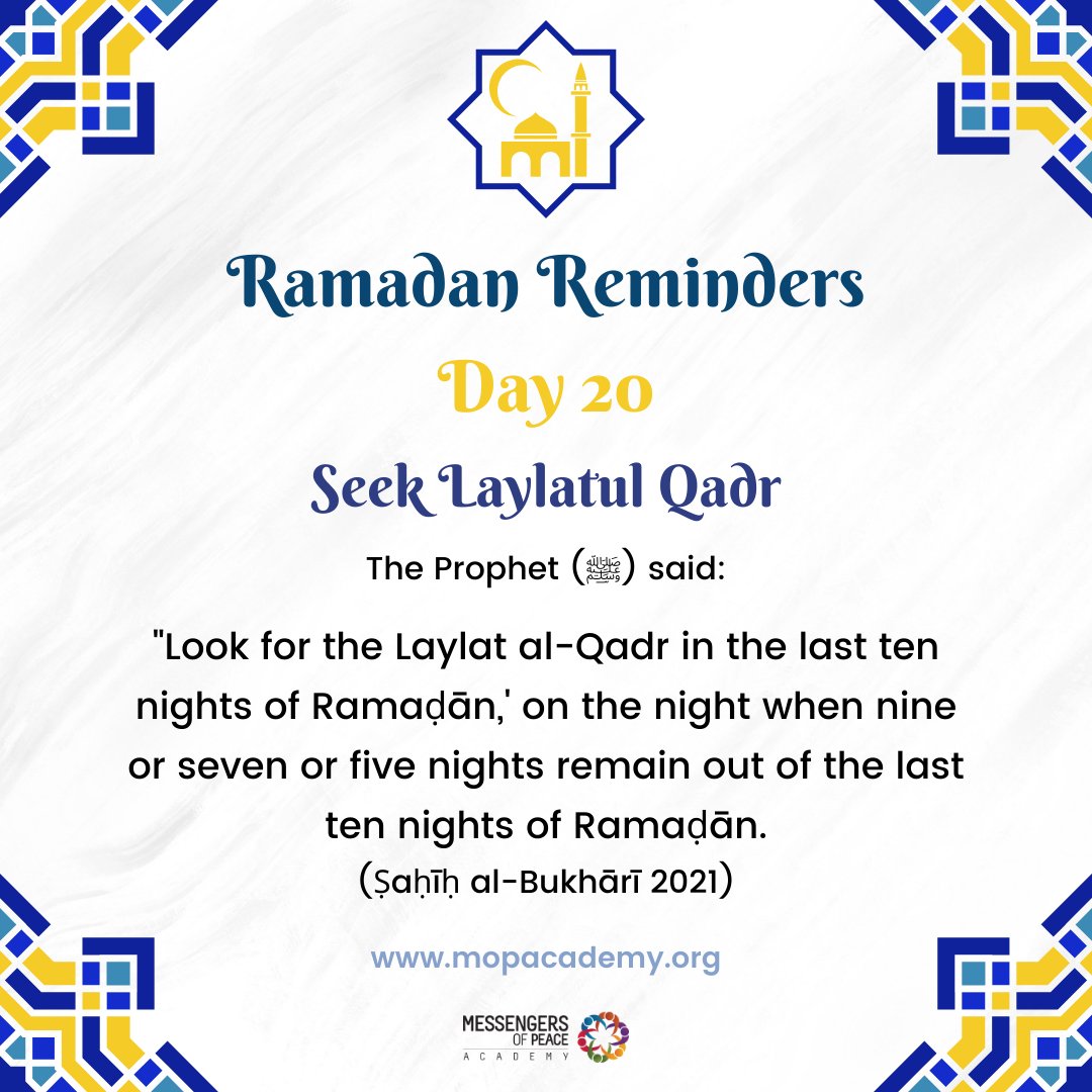 mop_Academy's tweet photo. 🌙 Ramadan Reminders 🌙
✨ Seek Laylatul Qadr
💛 https://t.co/JKGRGDJC5o
#calltoislam #dawah #dawa #islam #dawahtrainingcourse #muslim #muslimah #ramadanreminders #messengersofpeaceacademy https://t.co/O4YOvzS8B3