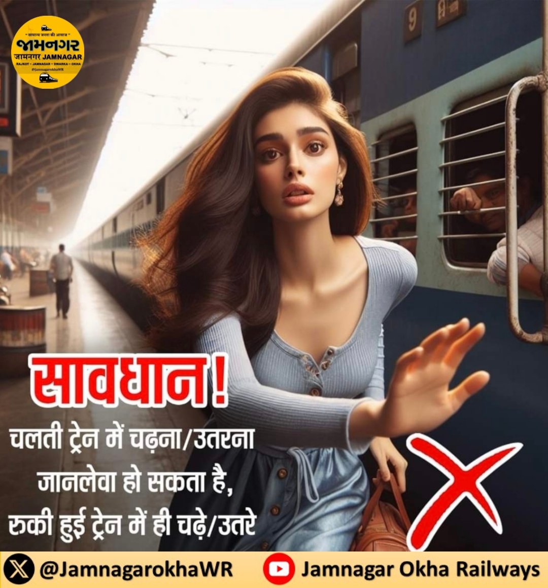 RajkotpbrWR's tweet image. कृपया यात्रीगण ध्यान दे । ⚠️
कभी भी चलती हुई ट्रेन मैं चढ़े नही और ना ही उतरे । ये जानलेवा हो शकता है । 
मुसाफरी के दिन वक्त से पहले स्टेशन पहुंचे जिससे जल्दबाजी ना हो । धन्यवाद ।
@WesternRly @RailMinIndia 
#Traininformation #railway