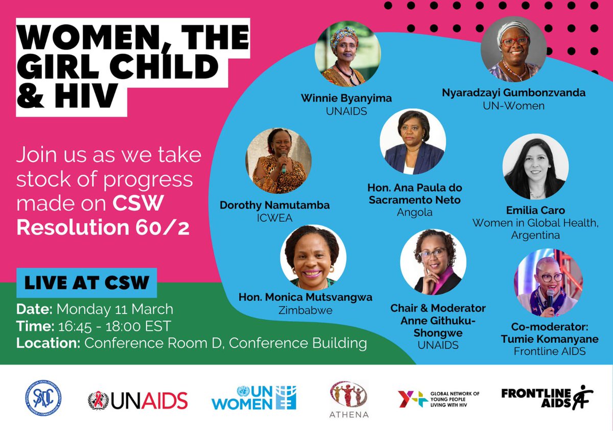 Women, the Girl Child & HIV - How far have we come? The 68th annual Commission on the Status of Women (#CSW68) is here! Join us in person today in New York at 16:45 - 18:00 (EST), Conference Room D, as we take stock of the progress made on CSW Resolution 60/2.