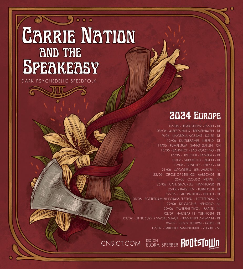 RootstownB's tweet image. Proud to announce the first batch of dates for the Carrie Nation &amp;amp; The Speakeasy @cnsict European tour. 

info and bookings: contact our agent Kurt.

#carrienationandthespeakeasy #rootstownbookings #europe #europeantour #ontheroadagain #speedfolk