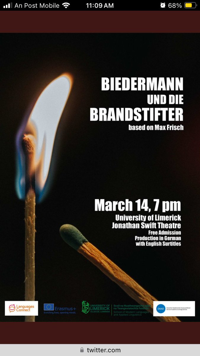 Join us on March 14th at 7 pm for an evening at the theatre! Our German students will perform an adaptation of a play by Max Frisch. Admission is free- no booking is required. We look forward to seeing you there!