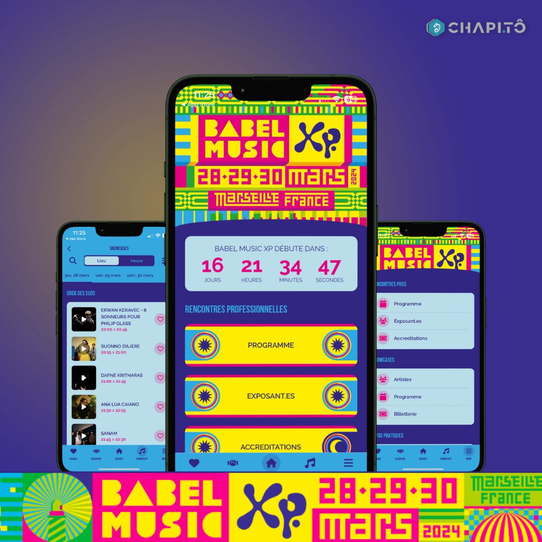 chapi_to's tweet image. Rendez-vous du 28 au 30 mars prochain à Marseille pour le Babel Music XP✨

💥Petit + à ce programme, retrouvez l&apos;équipe Chapitô durant les 3 jours au stand N°2

Merci @BABELMUSICXP  pour votre confiance 🫶

📱Restez connectés pour les prochaines aventures avec Chapitô⚡️
