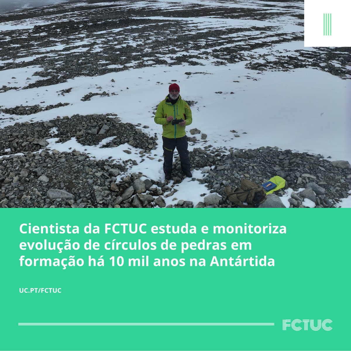 Cientista da Universidade de Coimbra estuda e monitoriza evolução de círculos de pedras em formação há 10 mil anos na Antártida. Conheça o projeto aqui: uc.pt/fctuc/noticias…