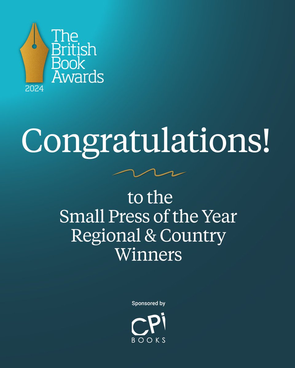 Huge congratulations to the regional winners in the Small Press category! You can read the full list here: thebookseller.com/awards/the-bri… #Nibbies #BritishBookAwards2024 #CPIbooks #CPIprint #Publishing