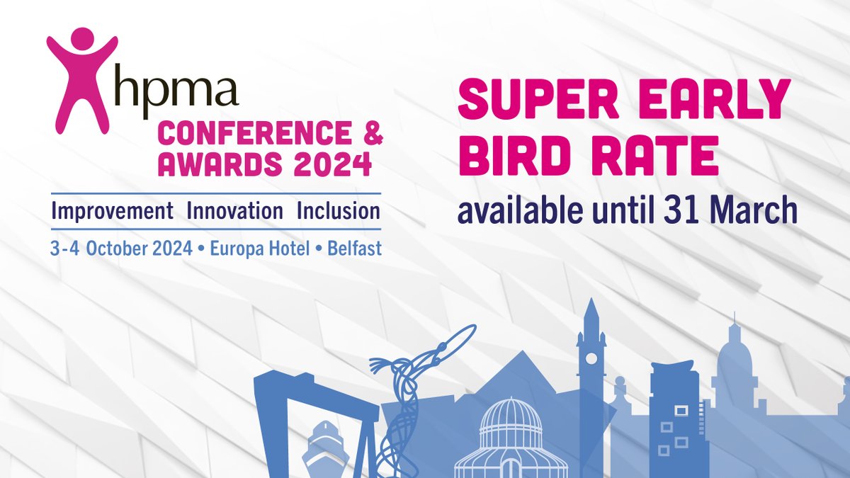 📢3 weeks left to book your Super Early Bird tickets to the #HPMA2024 Conference & Awards in the brilliant city of Belfast. Be sure to bag one of our popular accommodation packages at the very special @europahotel ➡️hpma.org.uk/conference-202… @HPMA_NI @HPMA_President