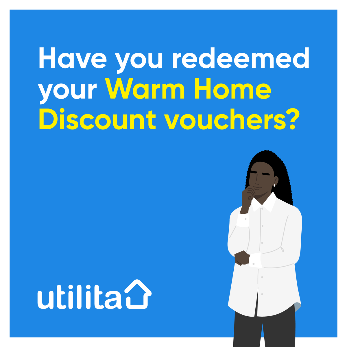 UtilitaEnergy's tweet image. Have you redeemed both of your #WarmHomeDiscount vouchers for your #PayAsYouGo meter yet?

If you received vouchers, they’re due to expire on 30 March (unless your voucher states otherwise) - so be sure to redeem them at your local PayPoint store soon.

Find out more ➡️
