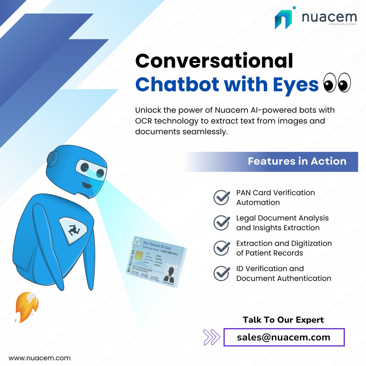 nuacemai's tweet photo. Introducing Nuacem AI-powered bots with #OCR #technology.
With Nuacem, you can seamlessly extract text from images and documents, making interactions more intuitive and efficient. Talk to our Experts at sales@nuacem.com
#Nuacem #AI #ConversationalBots #EnterpriseSolutions https://t.co/Ec0Sql76QI