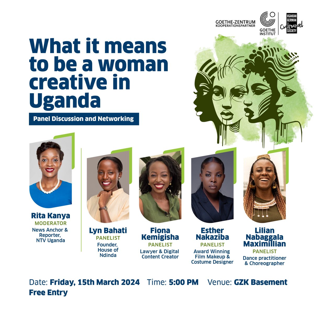 GZ_Kampala's tweet photo. 🌟 Unlock the Journey: Women Creatives in Uganda 🇺🇬 Join us Friday for an inspiring panel featuring Esther Nakaziba, Fiona Kemigisha, Lyn Bahati, and Ritah Kanya from NTV Uganda. Discover their unique paths and insights! #WomenInCreativity #Uganda https://t.co/wD98XM9aWJ