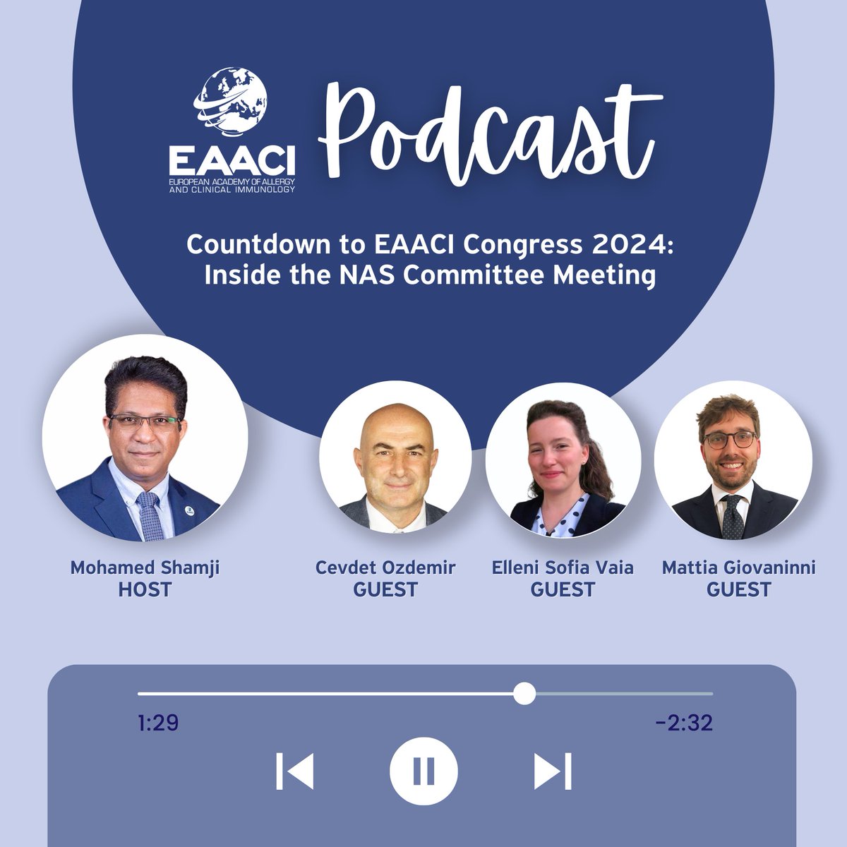 🎉 Big announcement alert! 🚀 Join us on the EAACI Podcast for an insider look at the Countdown to EAACI Congress 2024: Inside the NAS Committee Meeting! 🌟 Hosted by Prof. Mohamed Shamji, featuring Prof. Cevdet Özdemir, Prof. Elleni Vaia, and Dr. Mattia Giovannini. Discover…