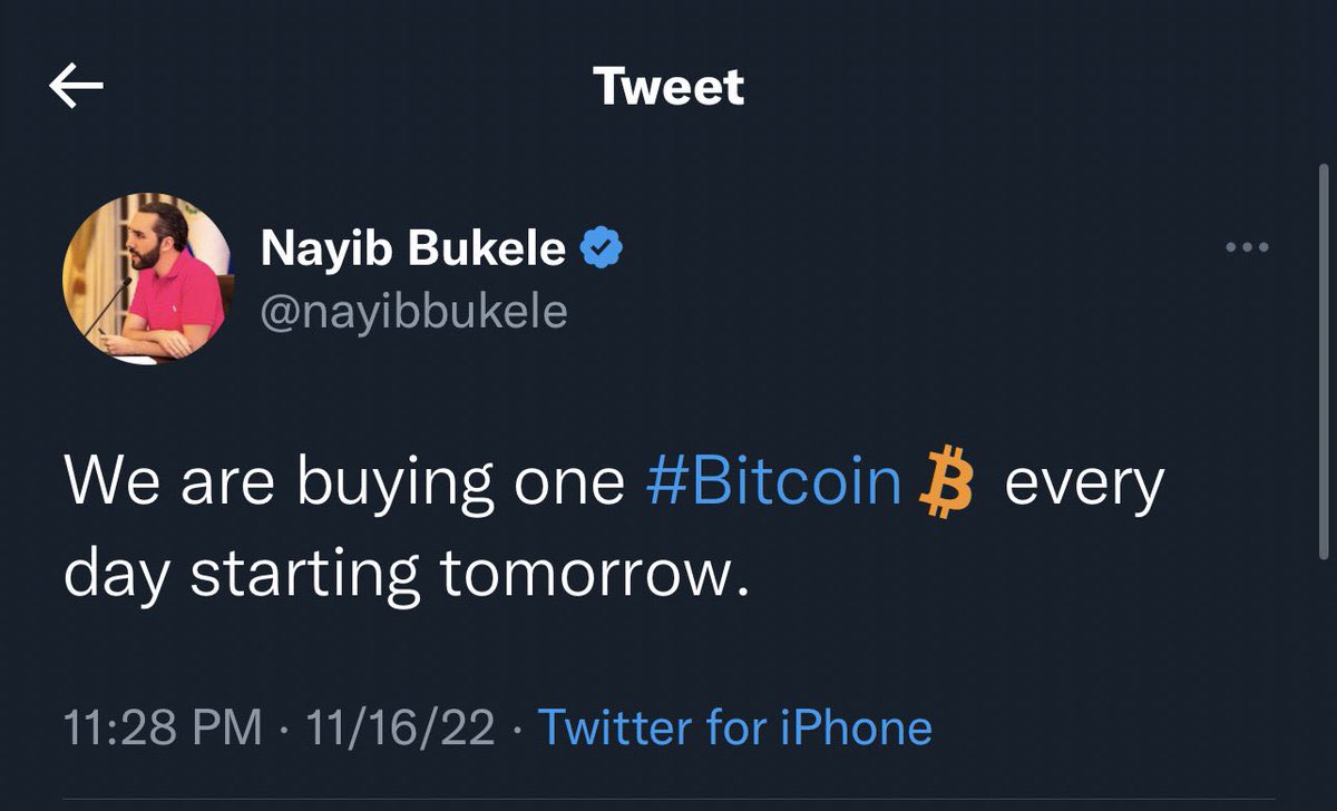 #Bitcoin is up 400% since El Salvador  🇸🇻 started buying 1 #Bitcoin daily.

And, of course, Mainstream media is not covering it now. They are in disbelief.