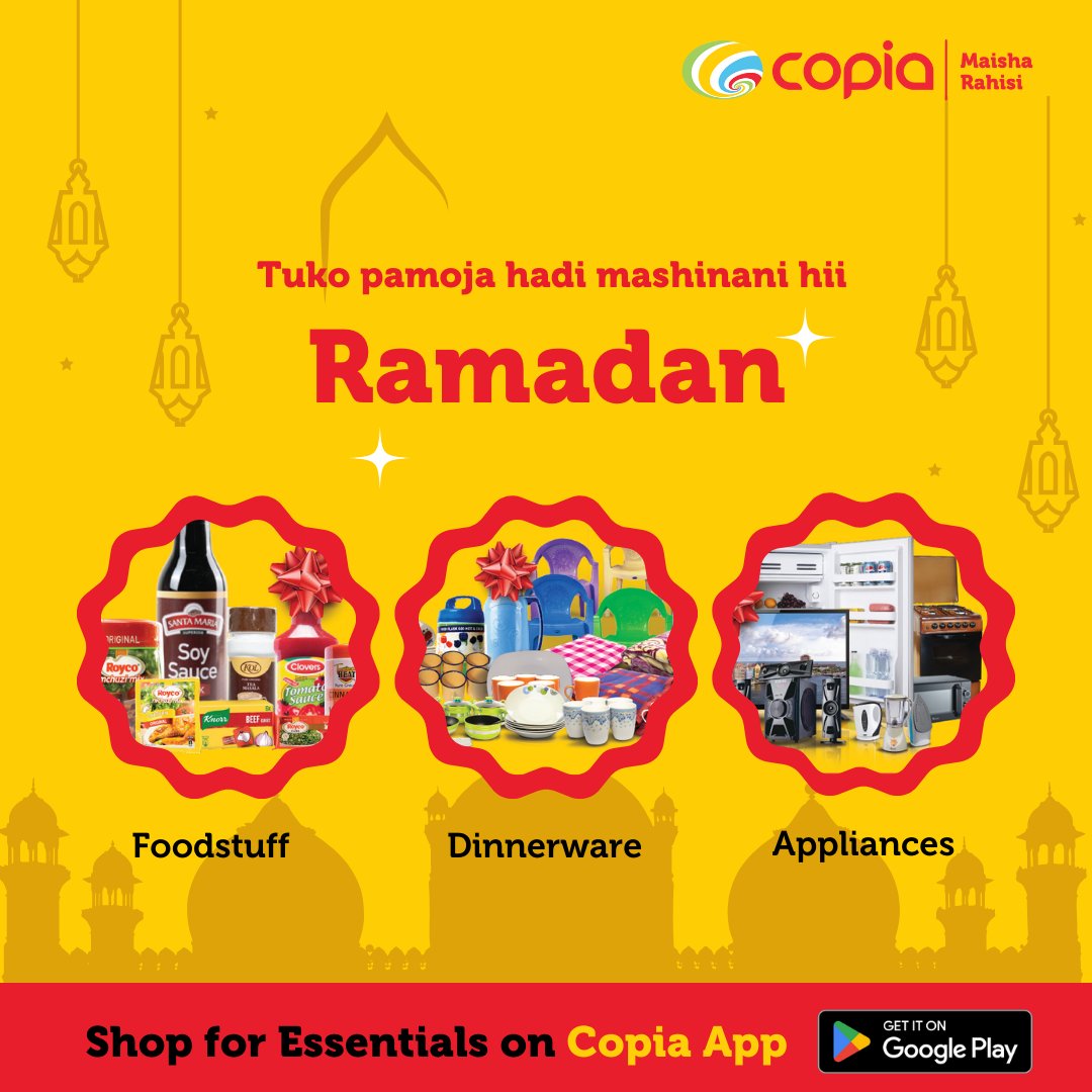 Wishing our Muslim brothers and sisters baskets full of Allah's blessings this Holy Month of Ramadan. Tuko pamoja in prayers, visiting family &amp; friends, gift-giving, donating to charity, shopping for essentials and feasting. Insha'Allah! #ramadan2024 #iftaar #ramadan #CopiaKenya