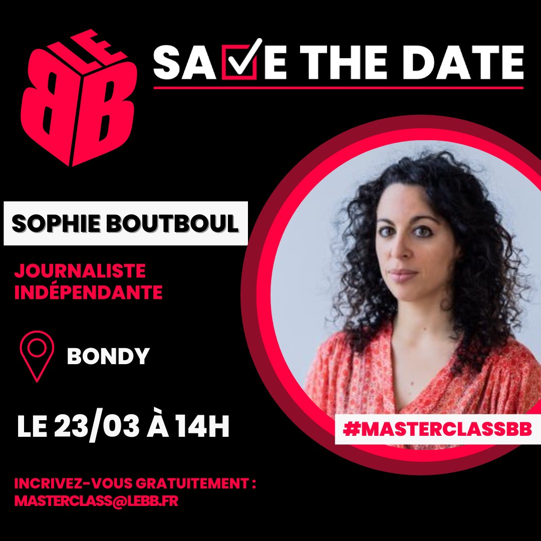 LeBondyBlog's tweet photo. 📢 La prochaine #MasterclassBB sera avec @SophieBoutboul, journaliste indépendante, membre du Collectif @Youpress et autrice du livre-enquête : "Silence, on cogne". 

📩 Nos masterclass sont gratuites et ouvertes à tous, à condition de s'inscrire par mail : masterclass@lebb.fr https://t.co/9rYaCNn6HS